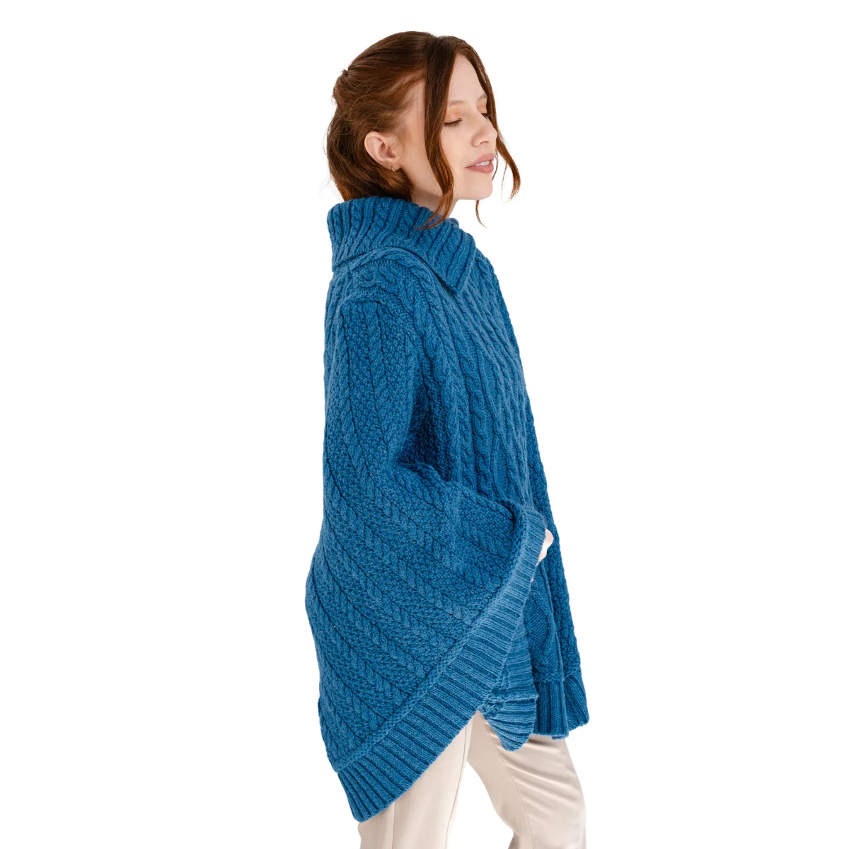 100% Merino Wool Cowl Neck Zipper Poncho – Irish Aran Knit | Pregnancy-Friendly Warmth - Image 6 | Caelmoon