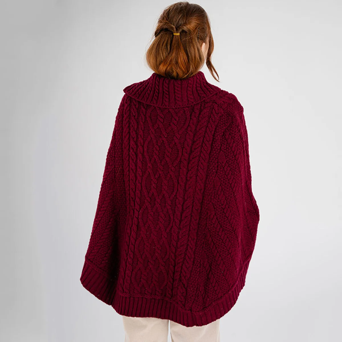 100% Merino Wool Cowl Neck Zipper Poncho – Irish Aran Knit | Pregnancy-Friendly Warmth - Image 13 | Caelmoon