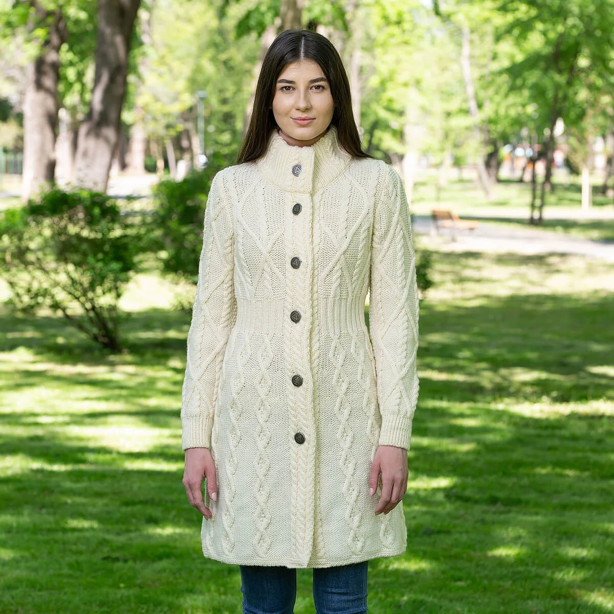 Aran Cable Signature Coat – Merino Wool Irish Knitwear | Caelmoon