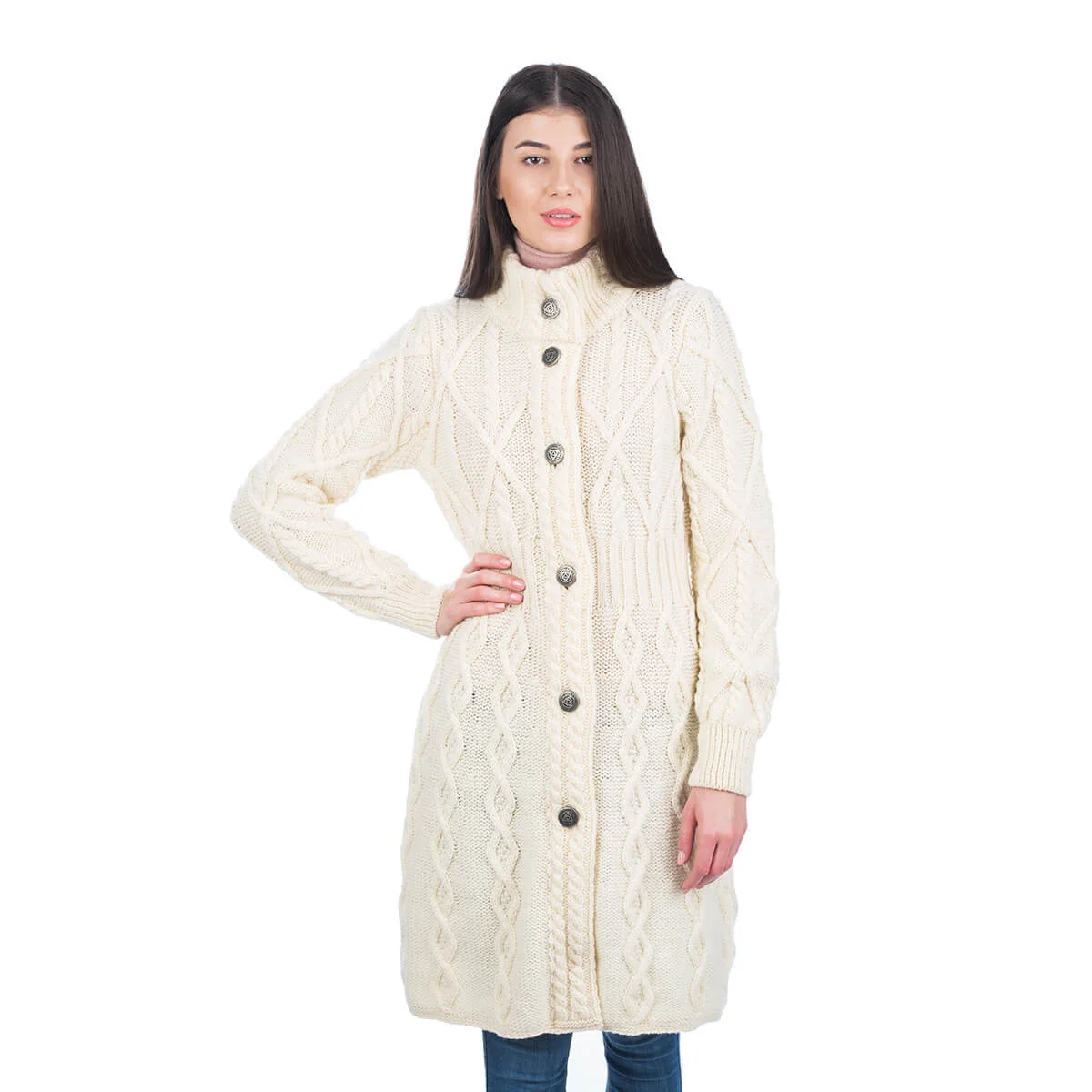 Aran Cable Signature Coat – Merino Wool Irish Knitwear - Image 3 | Caelmoon