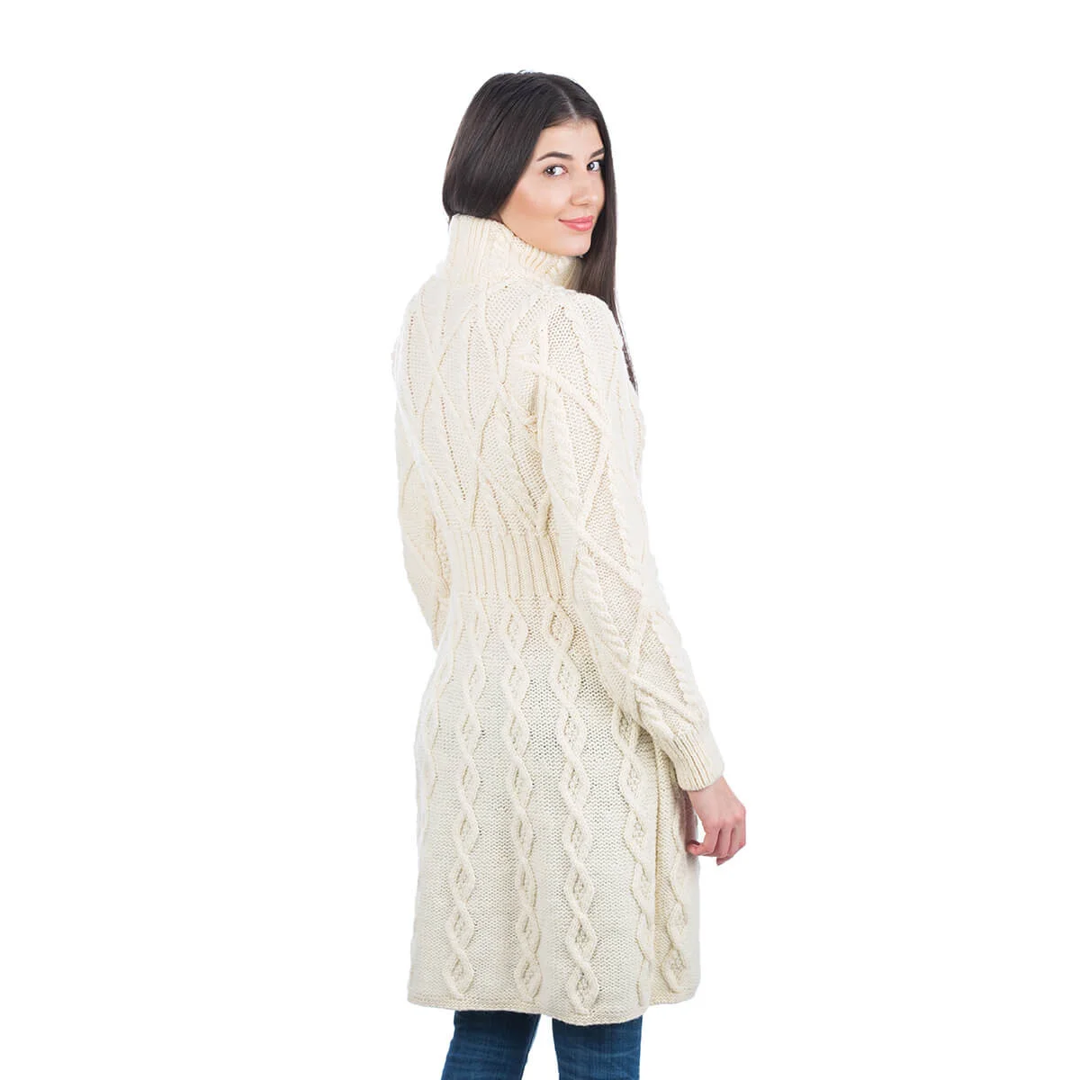 Aran Cable Signature Coat – Merino Wool Irish Knitwear - Image 4 | Caelmoon