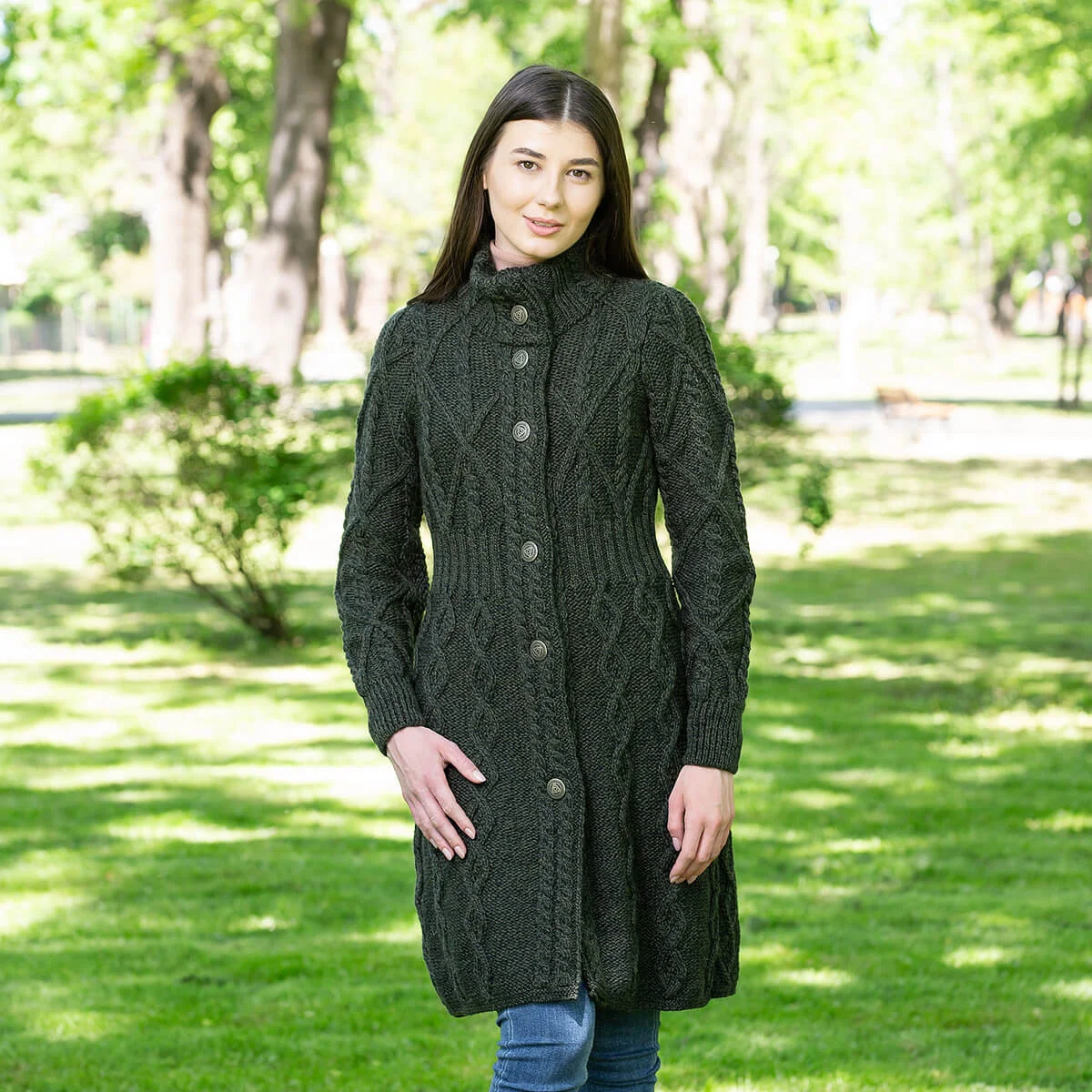 Aran Cable Signature Coat – Merino Wool Irish Knitwear - Image 6 | Caelmoon