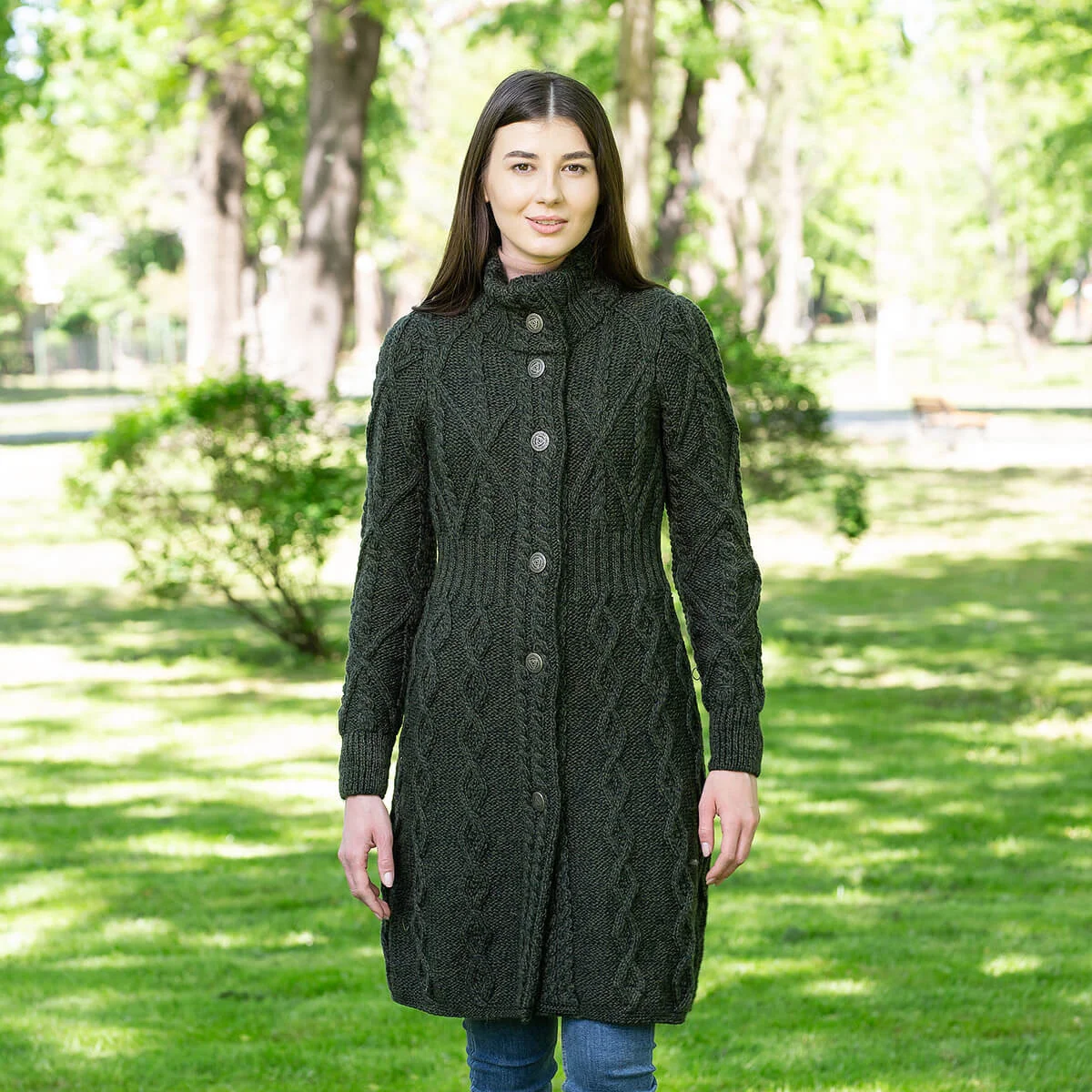 Aran Cable Signature Coat – Merino Wool Irish Knitwear - Image 7 | Caelmoon