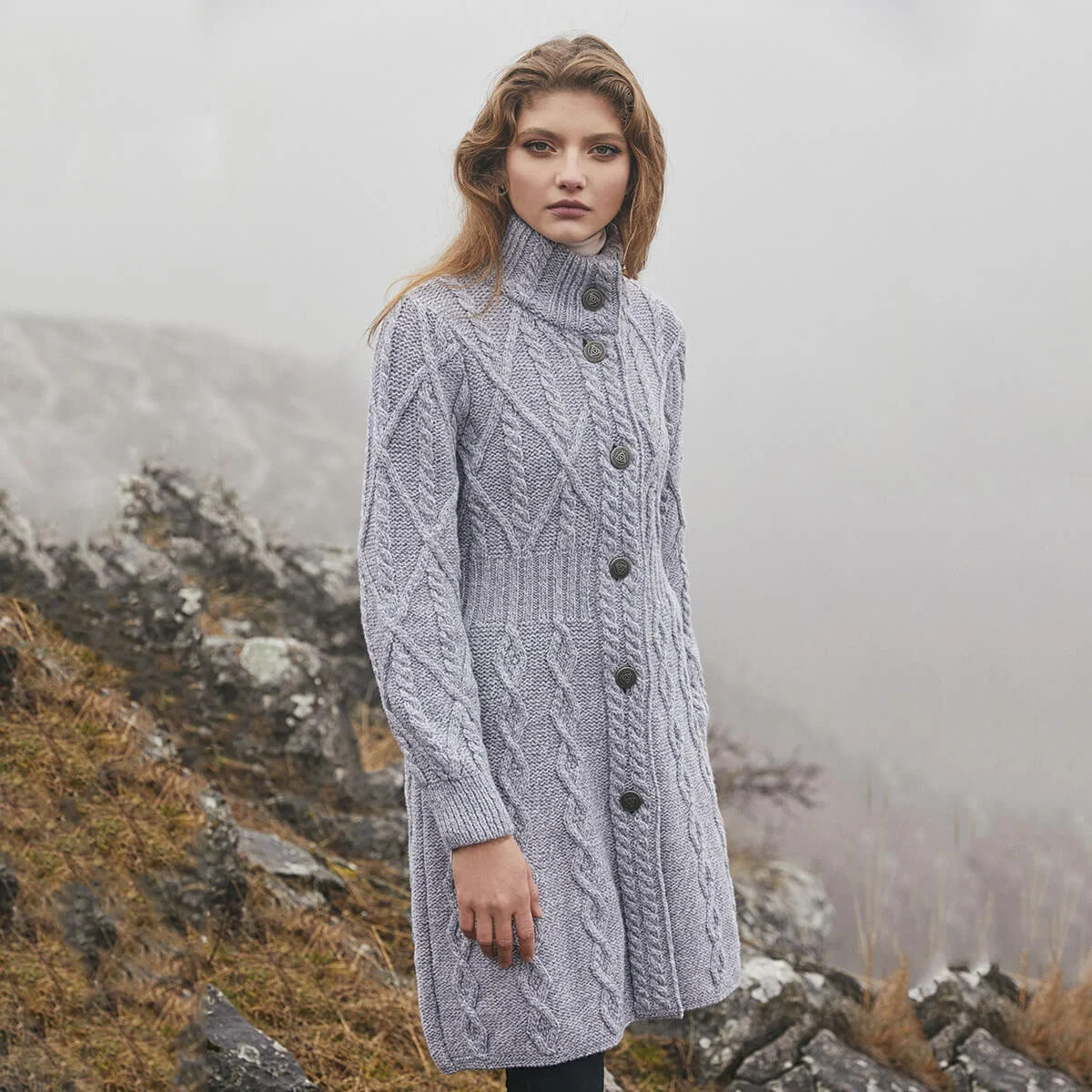 Aran Cable Signature Coat – Merino Wool Irish Knitwear - Image 12 | Caelmoon