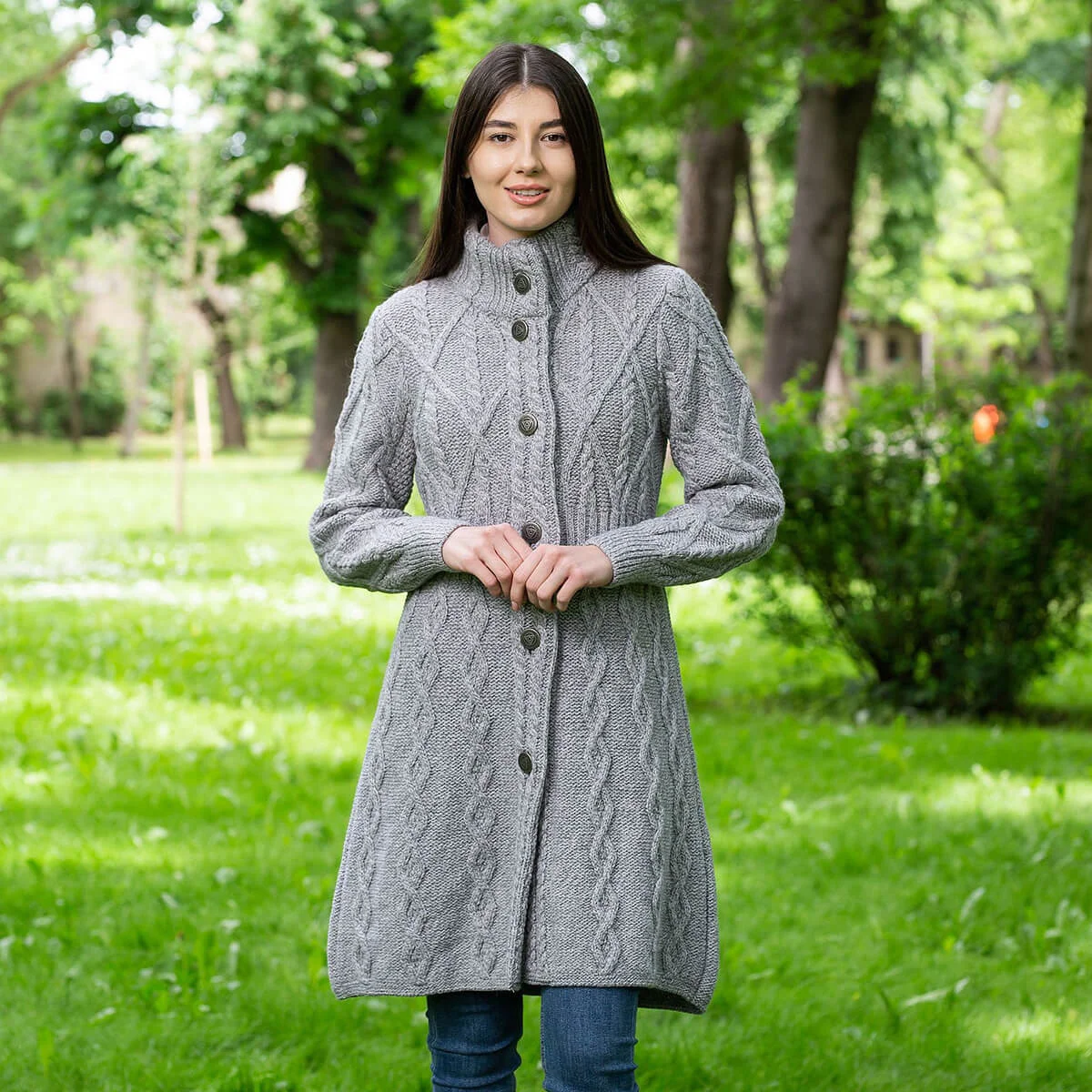 Aran Cable Signature Coat – Merino Wool Irish Knitwear - Image 11 | Caelmoon