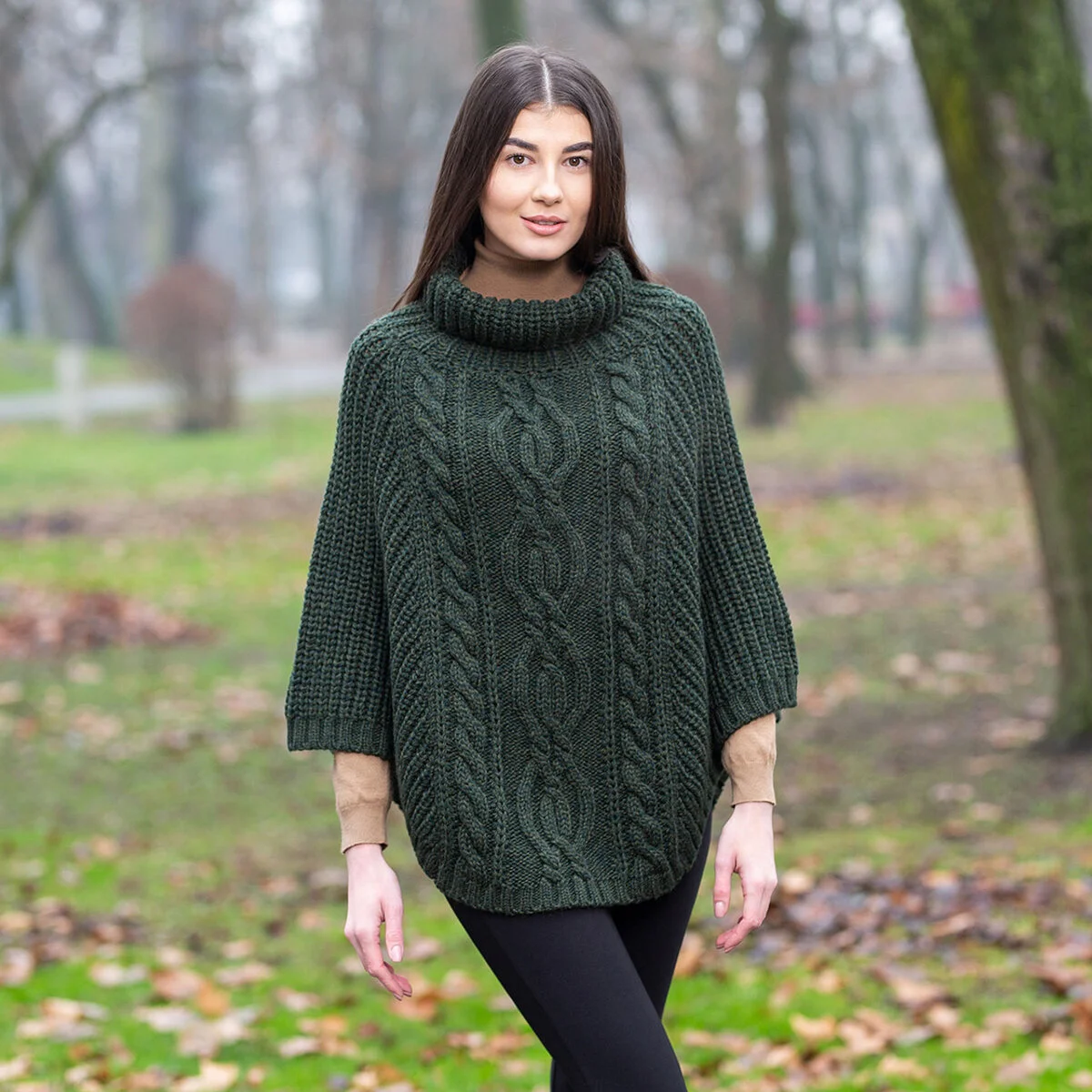 Aran Cowl Neck Merino Wool Poncho | Irish Cable Knit Shawl - Featured Product | Caelmoon