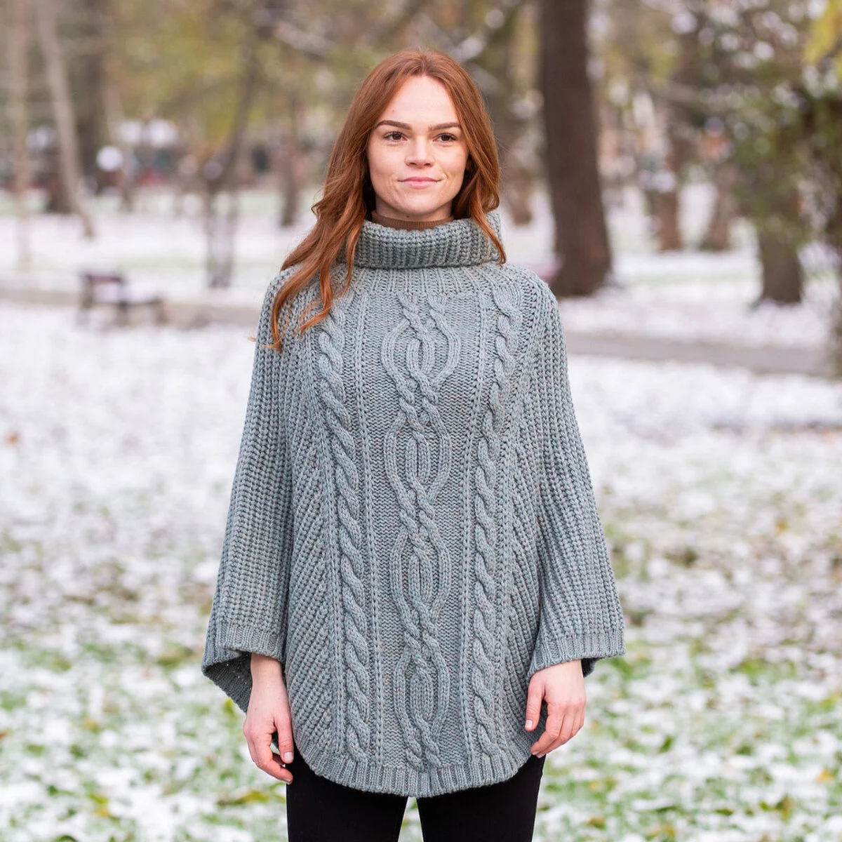 Aran Cowl Neck Merino Wool Poncho | Irish Cable Knit Shawl - Image 10 | Caelmoon