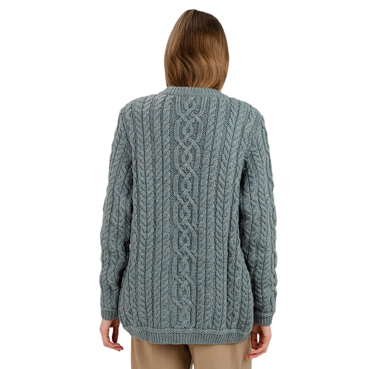 Aran Knit Ladies Cardigan with Leather Buttons – Women’s Cable Wool Sweater Coat - Image 30 | Caelmoon