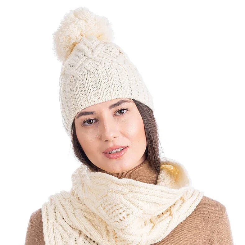 Aran Wool Bobble Hat – Irish Merino Wool Cable Knit Beanie - Knitwear | Caelmoon