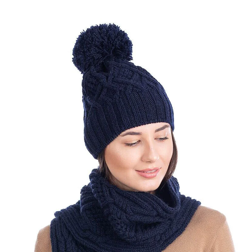 Aran Wool Bobble Hat – Irish Merino Wool Cable Knit Beanie - Image 2 | Caelmoon
