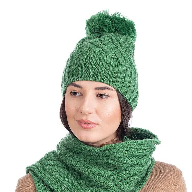 Aran Wool Bobble Hat – Irish Merino Wool Cable Knit Beanie - Image 3 | Caelmoon