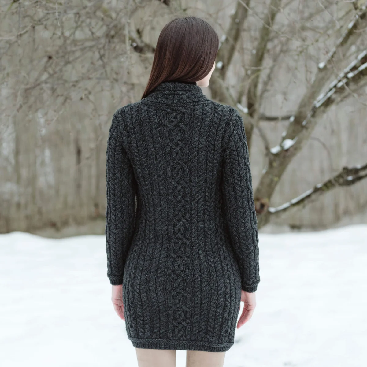 Cable Knit Side Zip Long Cardigan – Merino Wool Irish Knitwear - Image 3 | Caelmoon