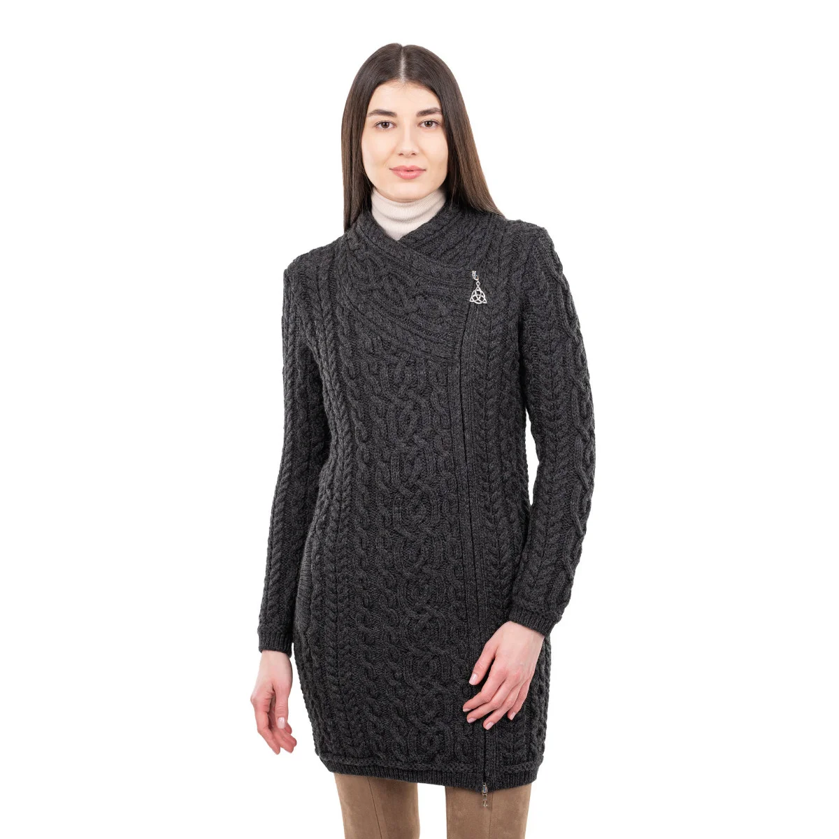 Cable Knit Side Zip Long Cardigan – Merino Wool Irish Knitwear - Image 6 | Caelmoon