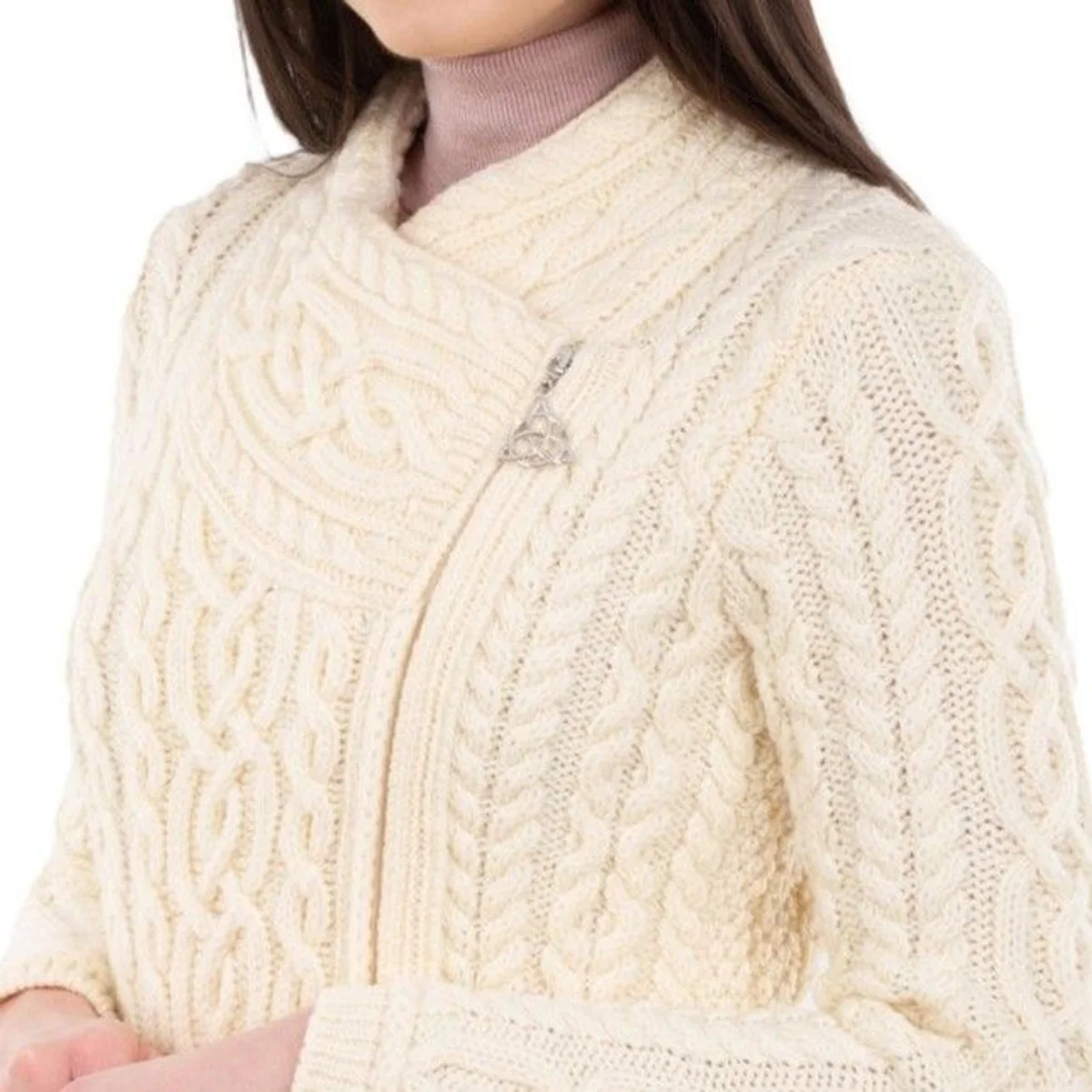 Cable Knit Side Zip Long Cardigan – Merino Wool Irish Knitwear - Image 10 | Caelmoon