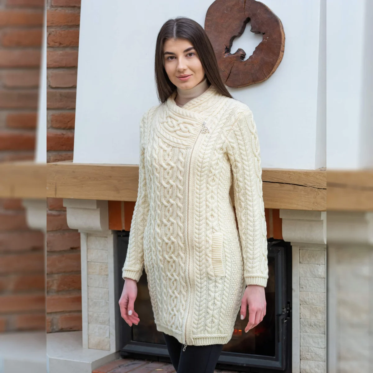 Cable Knit Side Zip Long Cardigan – Merino Wool Irish Knitwear - Image 7 | Caelmoon