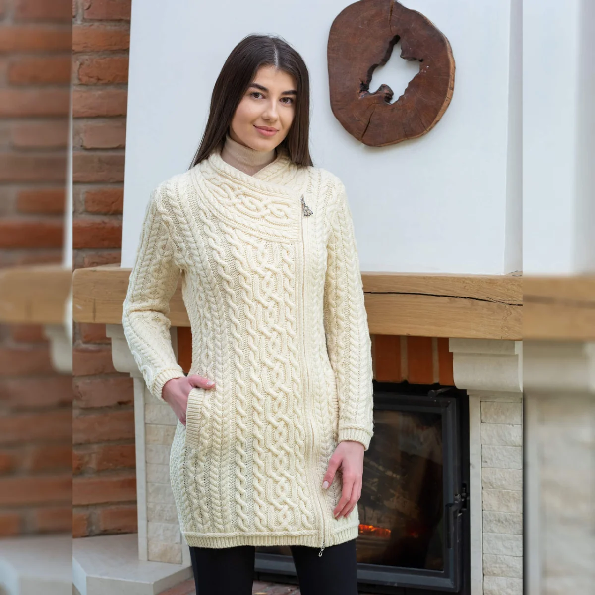 Cable Knit Side Zip Long Cardigan – Merino Wool Irish Knitwear - Image 8 | Caelmoon