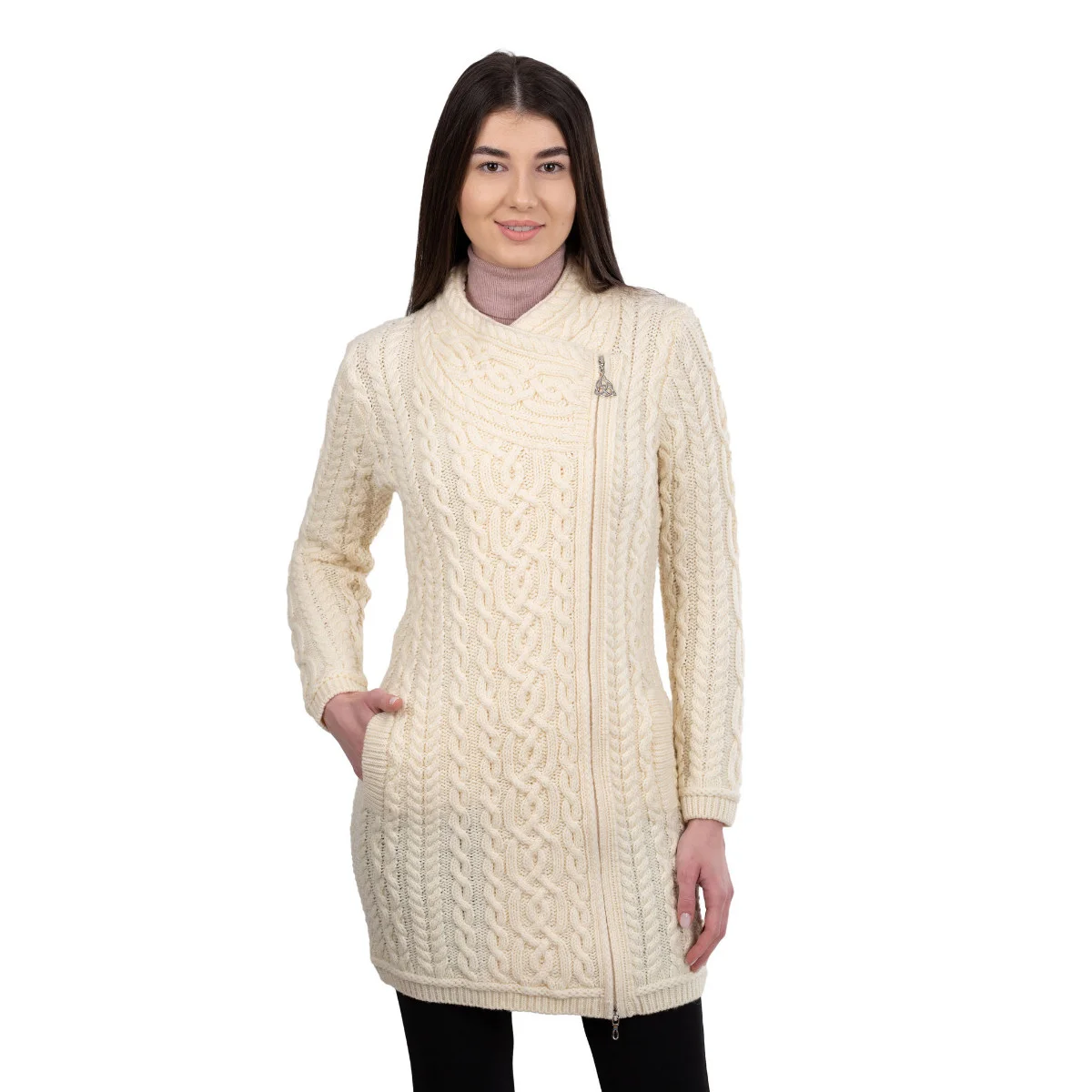 Cable Knit Side Zip Long Cardigan – Merino Wool Irish Knitwear - Image 11 | Caelmoon