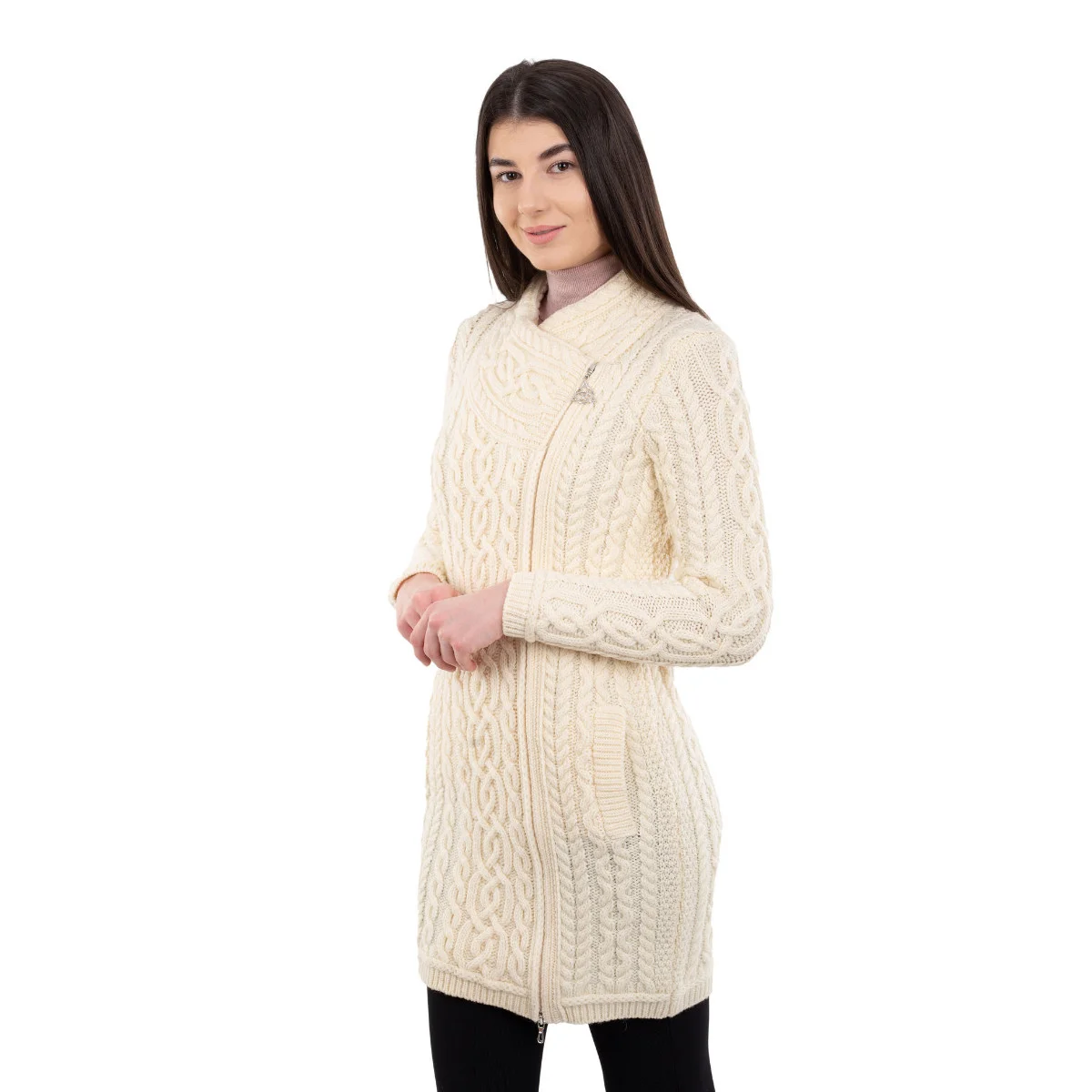 Cable Knit Side Zip Long Cardigan – Merino Wool Irish Knitwear - Image 13 | Caelmoon