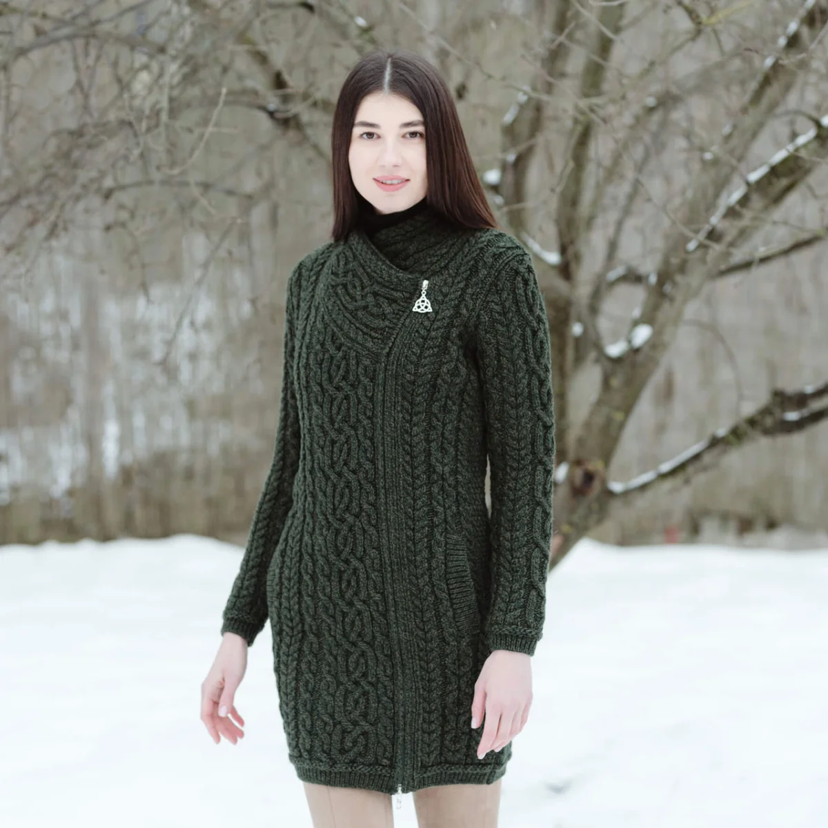 Cable Knit Side Zip Long Cardigan – Merino Wool Irish Knitwear - Image 14 | Caelmoon