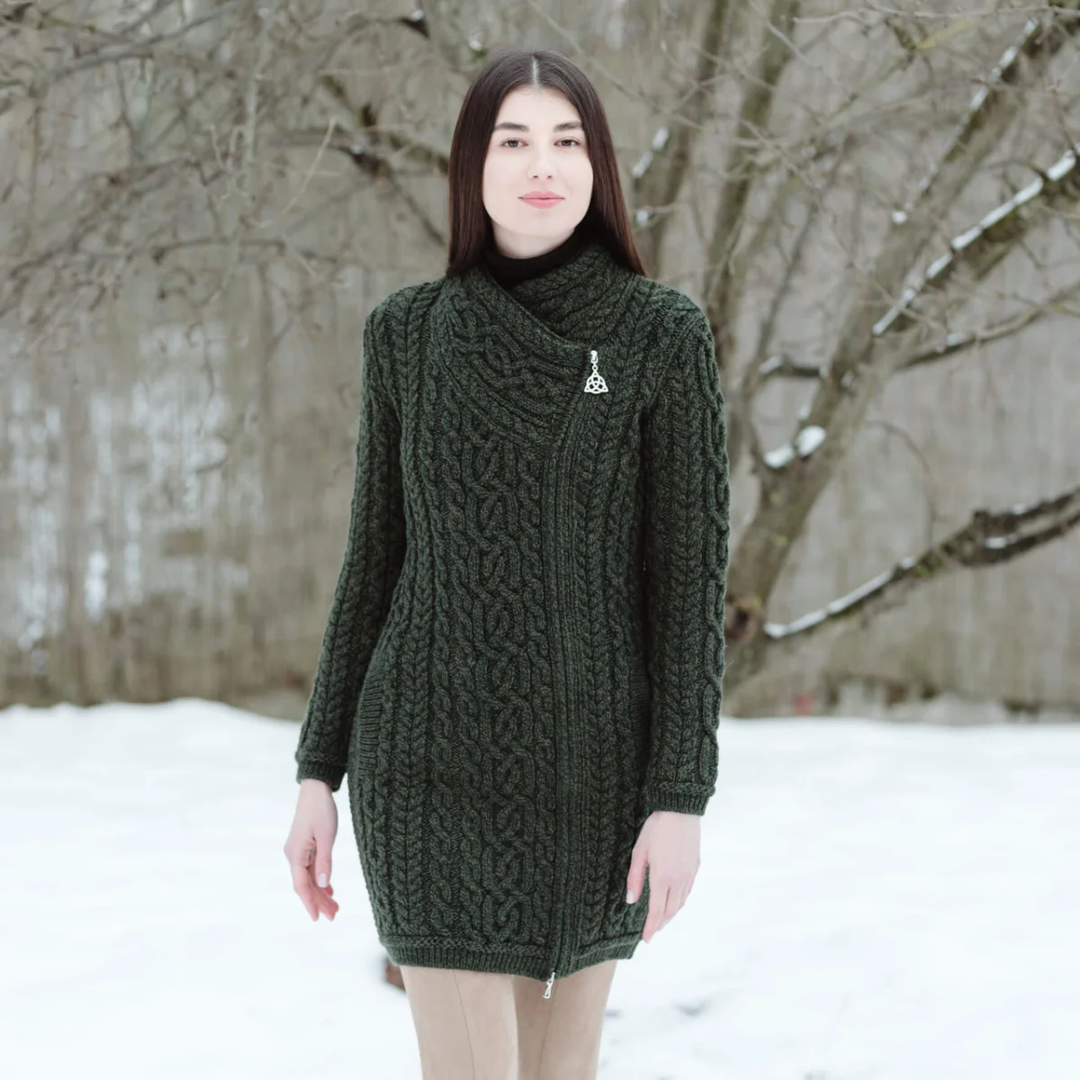 Cable Knit Side Zip Long Cardigan – Merino Wool Irish Knitwear - Image 15 | Caelmoon