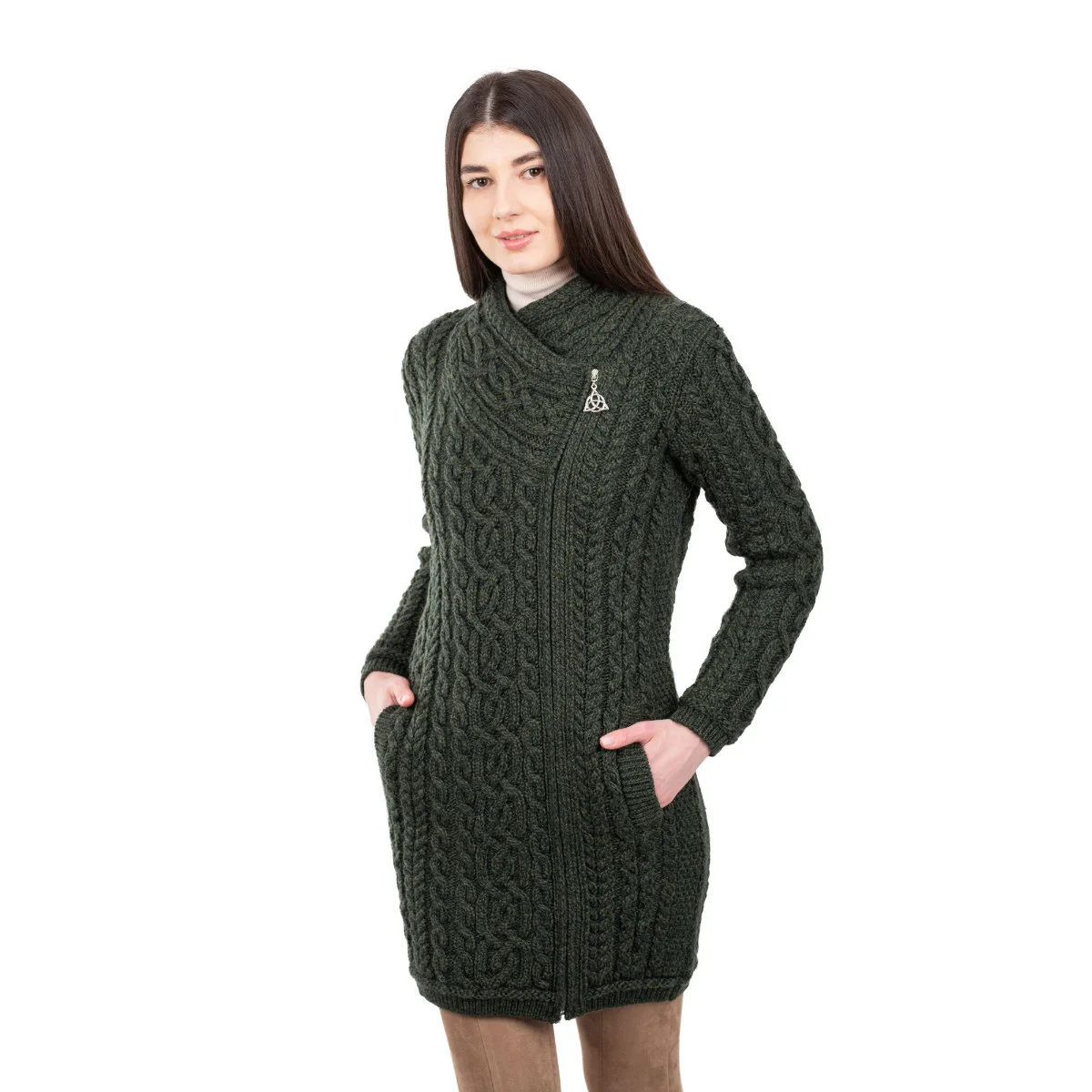 Cable Knit Side Zip Long Cardigan – Merino Wool Irish Knitwear - Image 17 | Caelmoon