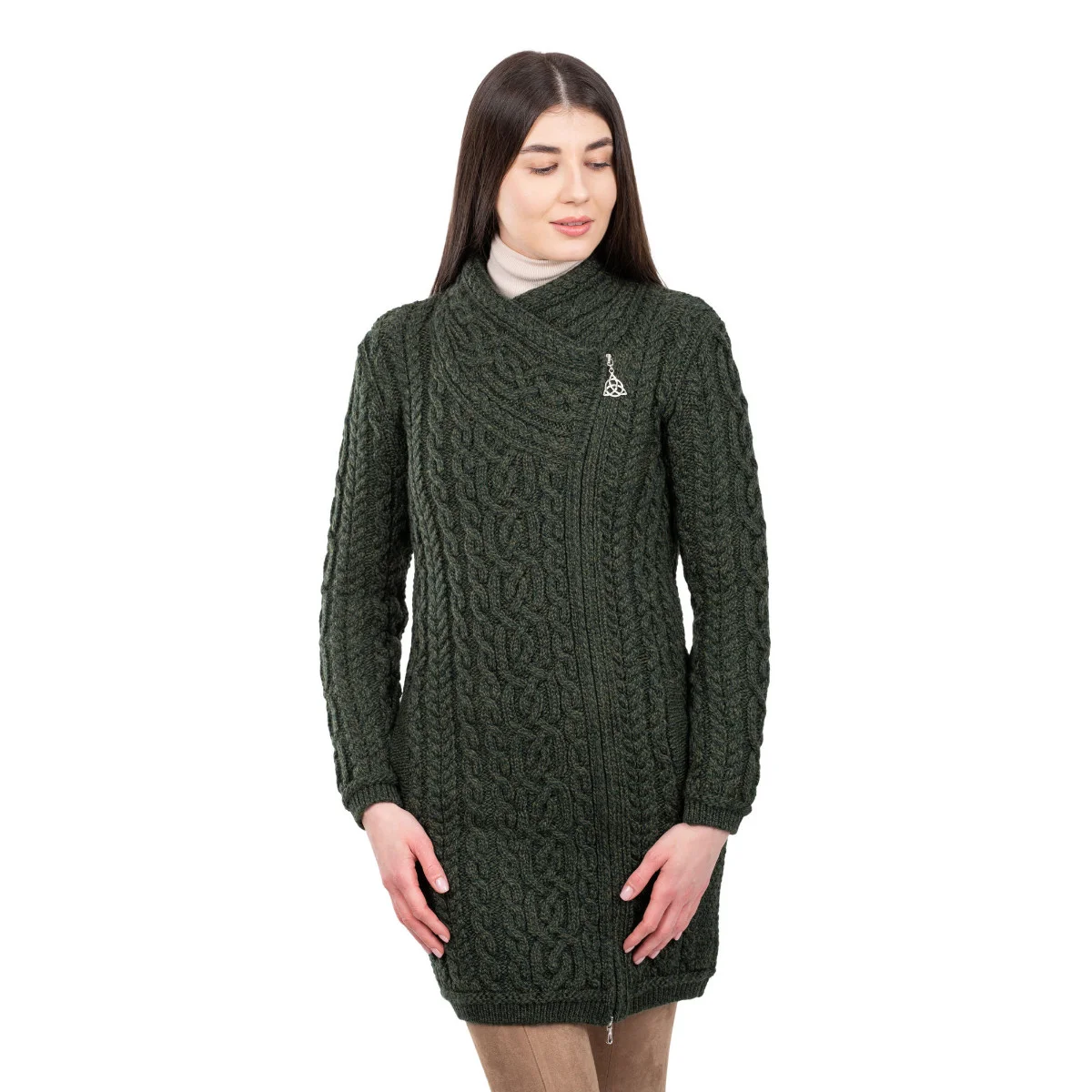 Cable Knit Side Zip Long Cardigan – Merino Wool Irish Knitwear - Image 19 | Caelmoon