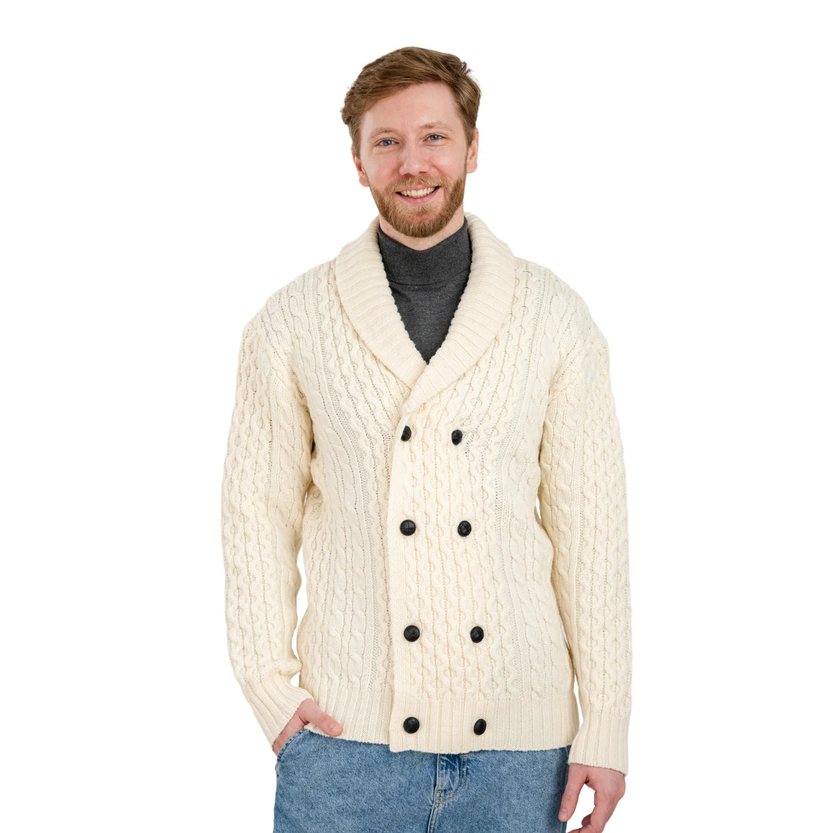 Double Breasted Shawl Cardigan – 100% Merino Wool Knit Sweater for Fall & Winter - Image 6 | Caelmoon