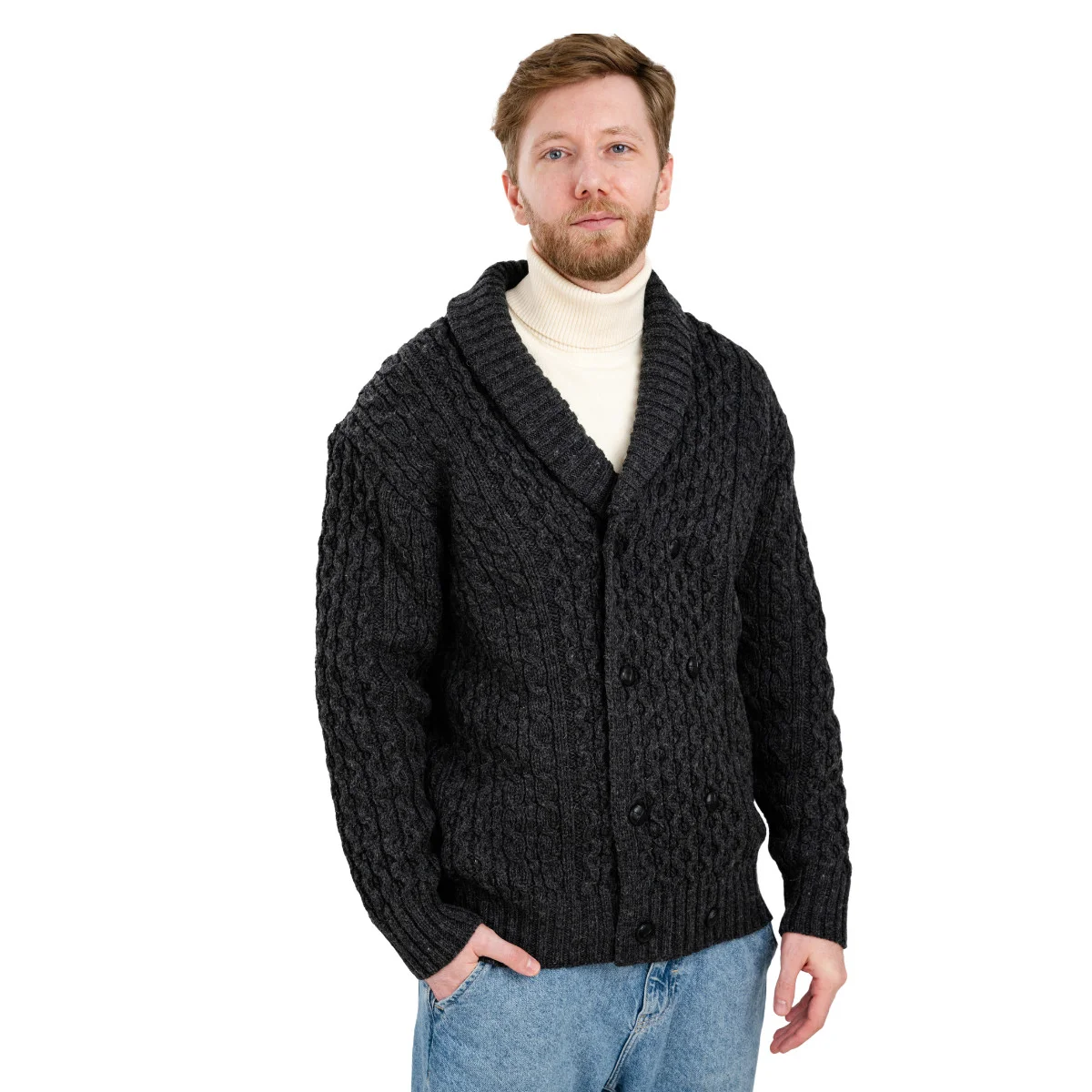 Double Breasted Shawl Cardigan – 100% Merino Wool Knit Sweater for Fall & Winter - Image 13 | Caelmoon