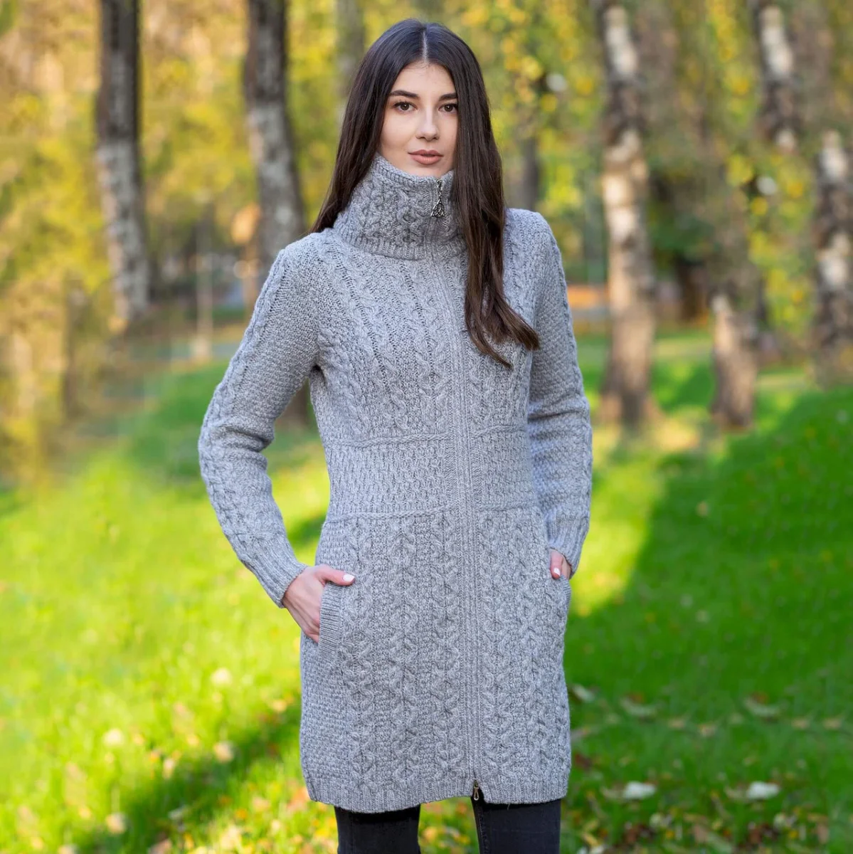 Double Collar Zip Cardigan – 100% Merino Wool Irish Knit Sweater - Image 11 | Caelmoon