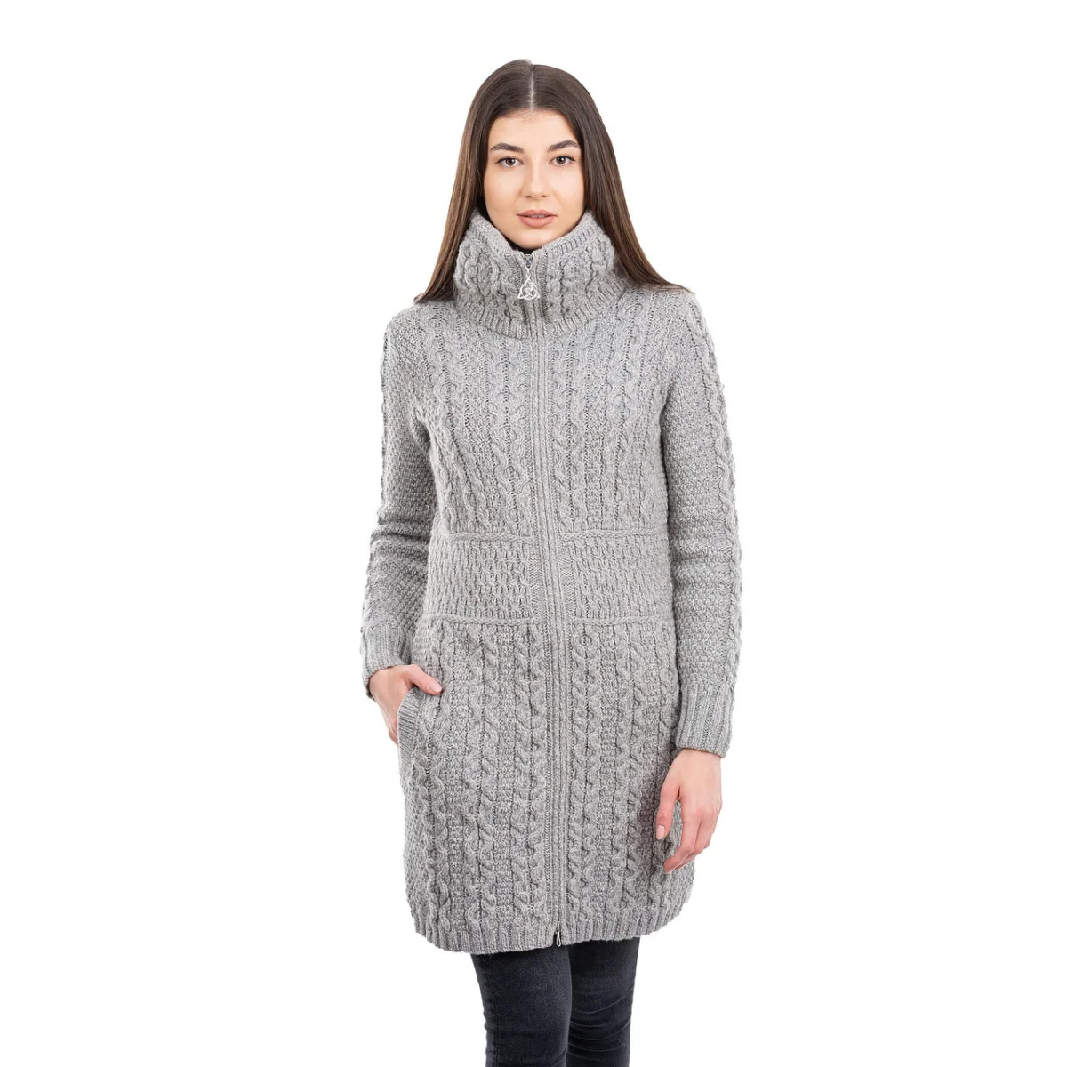Double Collar Zip Cardigan – 100% Merino Wool Irish Knit Sweater - Image 13 | Caelmoon