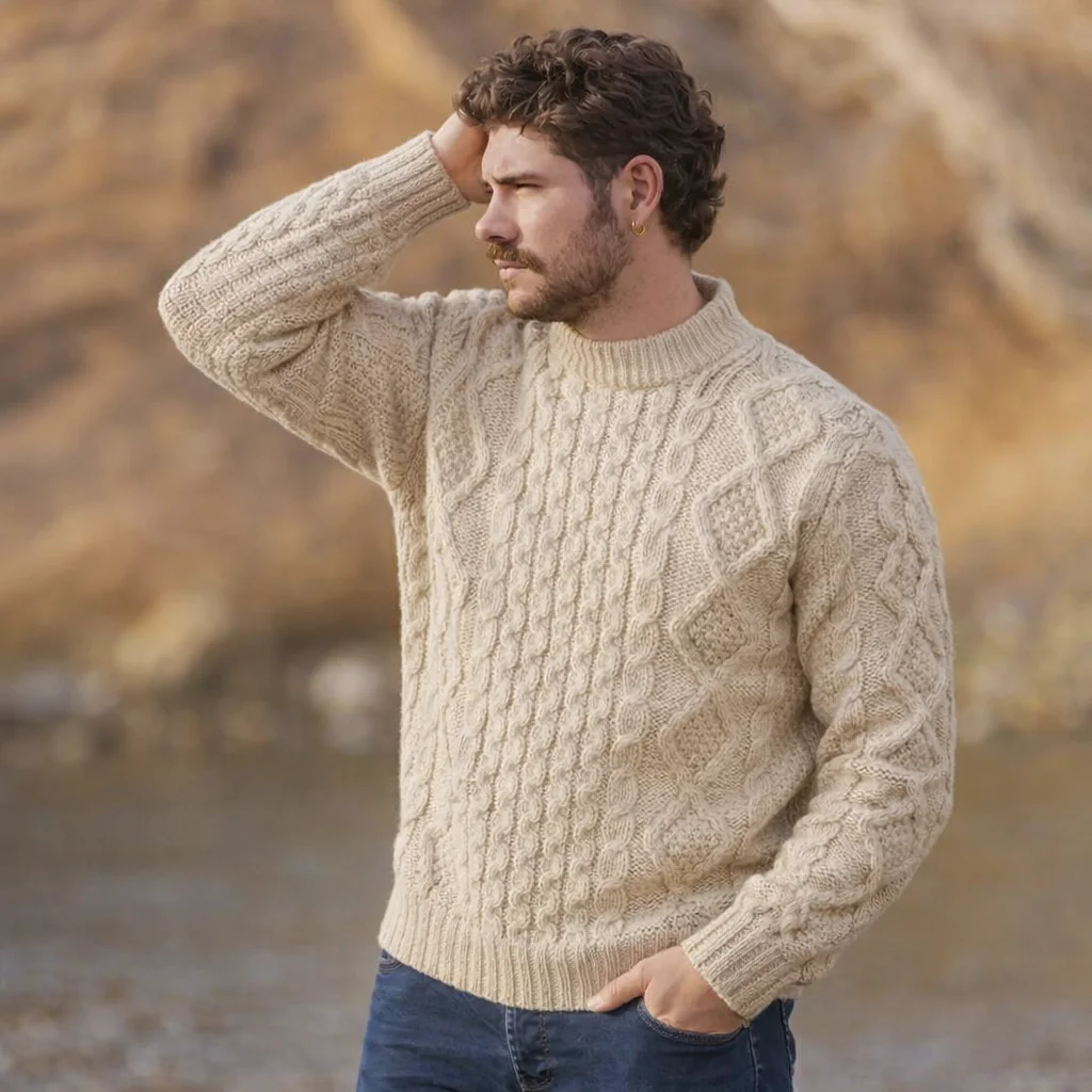 Fisherman Cable Sweater – Pure Virgin Wool Irish Knit - Image 3 | Caelmoon