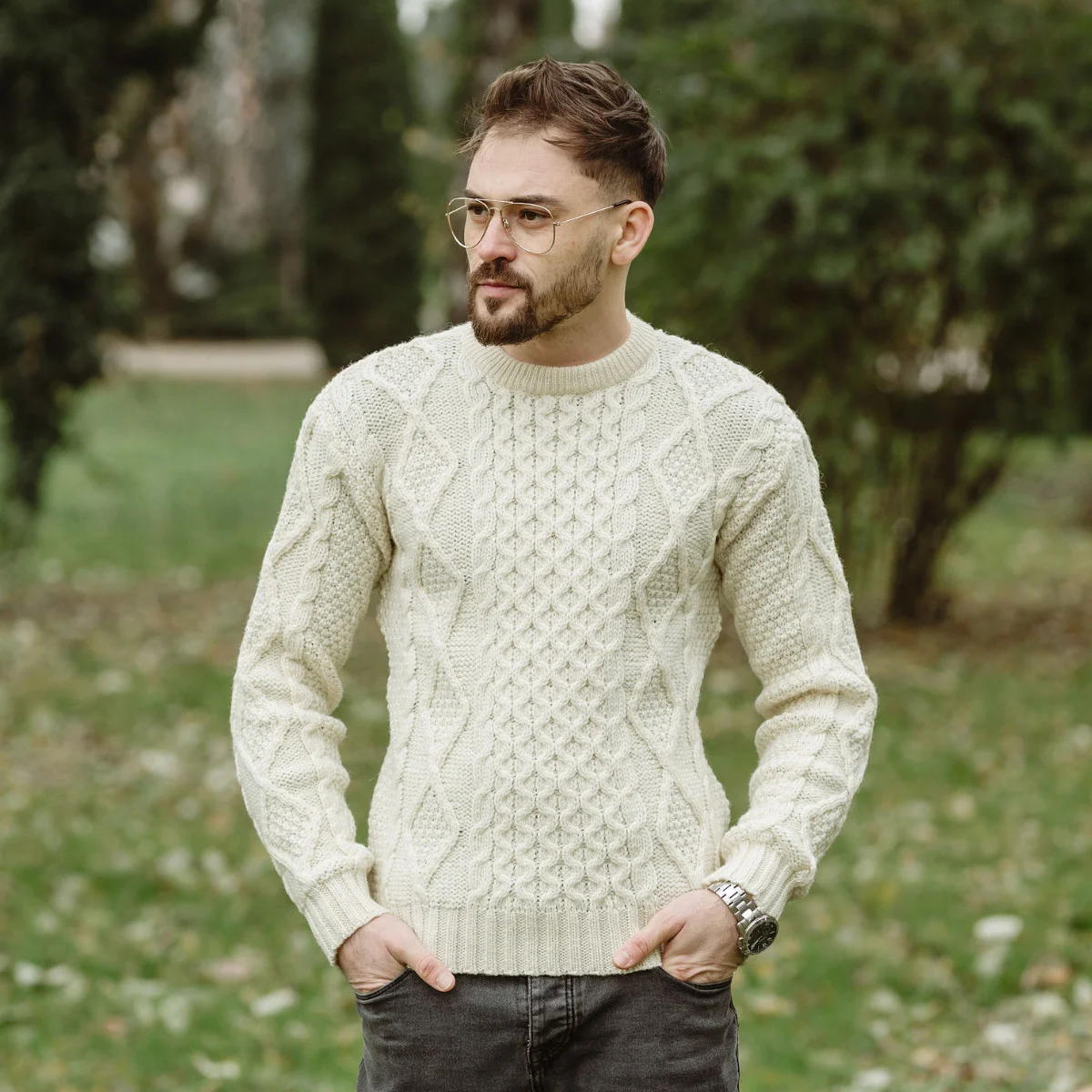 Fisherman Cable Sweater – Pure Virgin Wool Irish Knit - Image 4 | Caelmoon