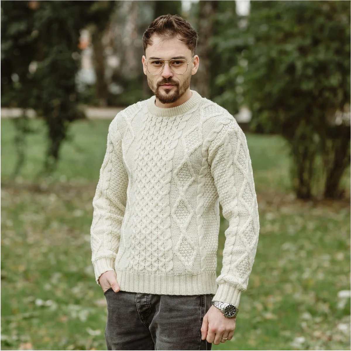 Fisherman Cable Sweater – Pure Virgin Wool Irish Knit - Image 6 | Caelmoon