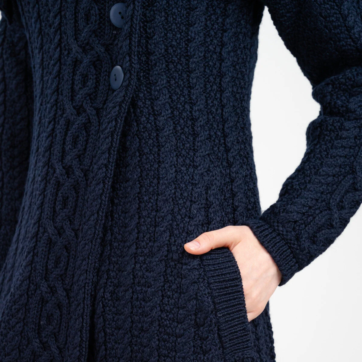 Irish Ladies 4 Button Collar Merino Wool Cable Knit Coat – Made in Ireland - Image 20 | Caelmoon