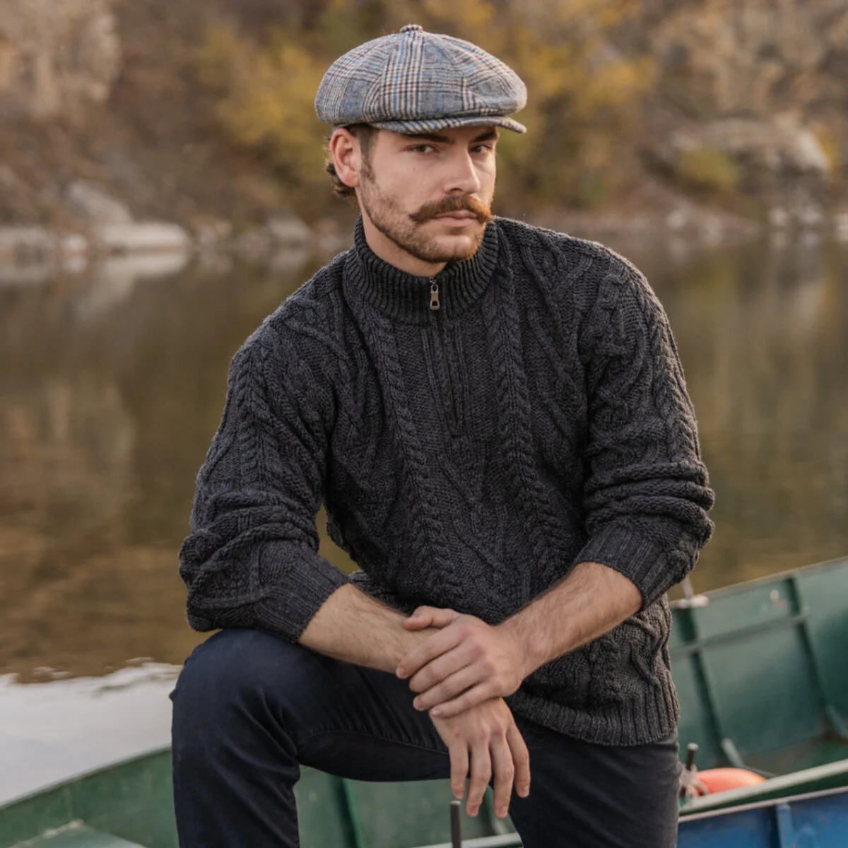 Merino Wool Aran Knit Men's Zip Sweater - Image 9 | Caelmoon