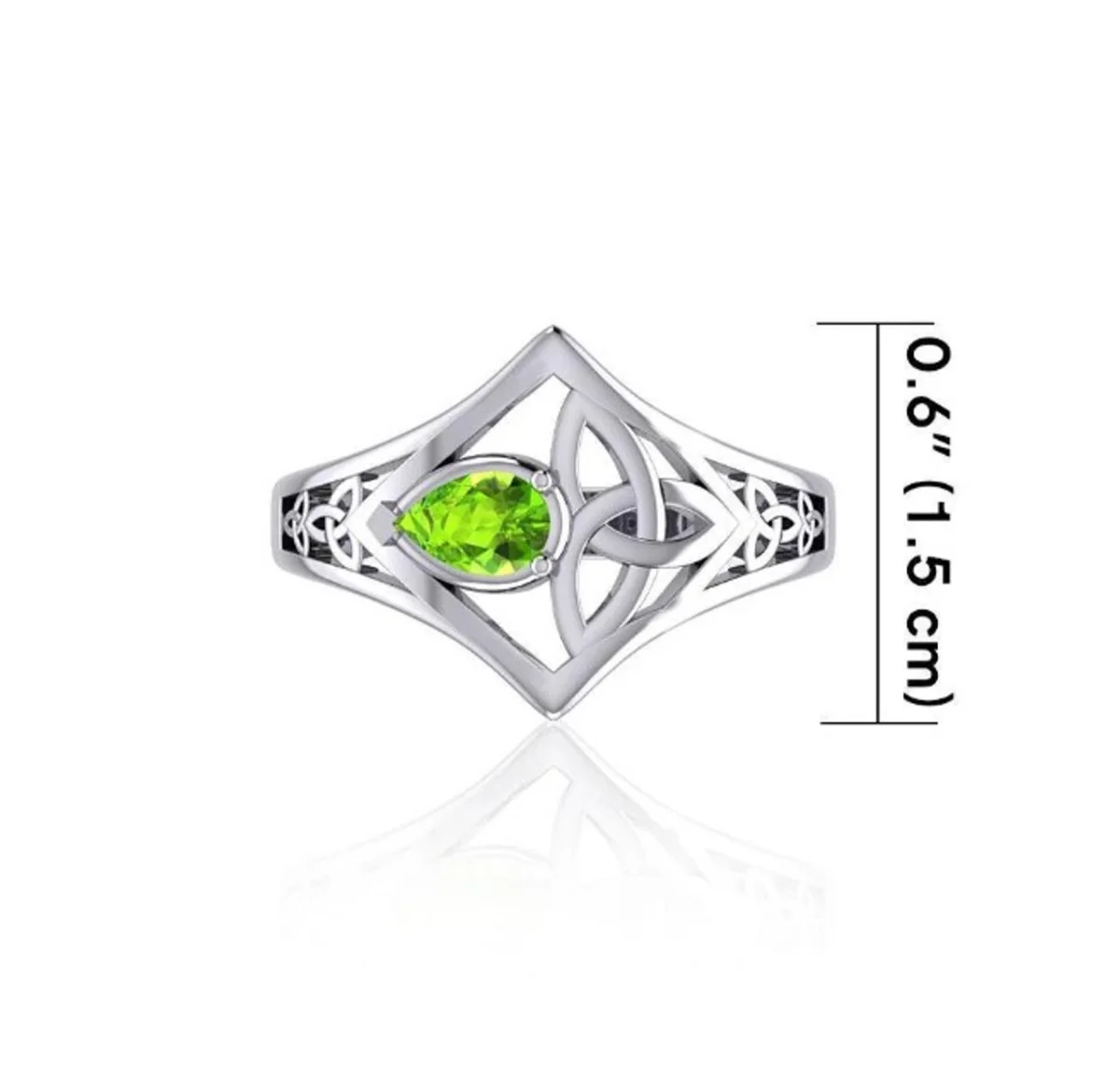Peridot Gemstone Trinity Knot Engraved Silver Ring – Celtic Symbol Jewelry - Image 4 | Caelmoon