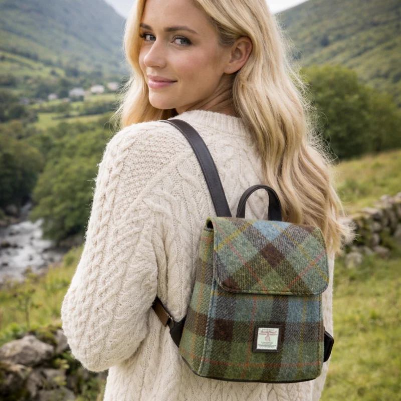 Scottish Harris Tweed Tummel Mini Backpack – Authentic Wool Tartan Bag with Adjustable Straps - Featured Product | Caelmoon