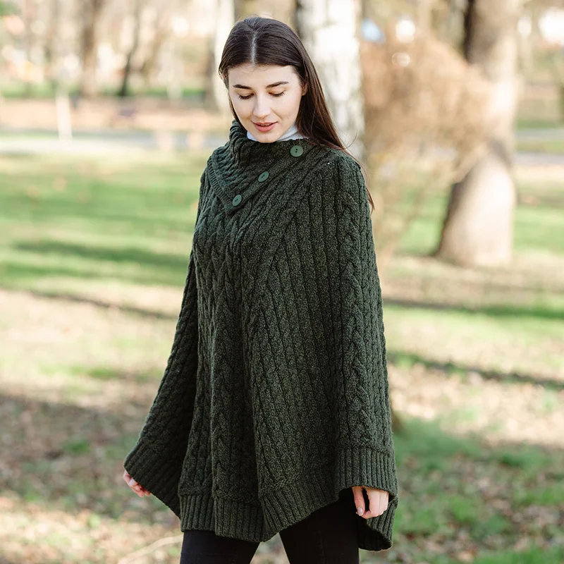 Women’s Cowl Neck Button Poncho – Pure Merino Wool - Image 8 | Caelmoon