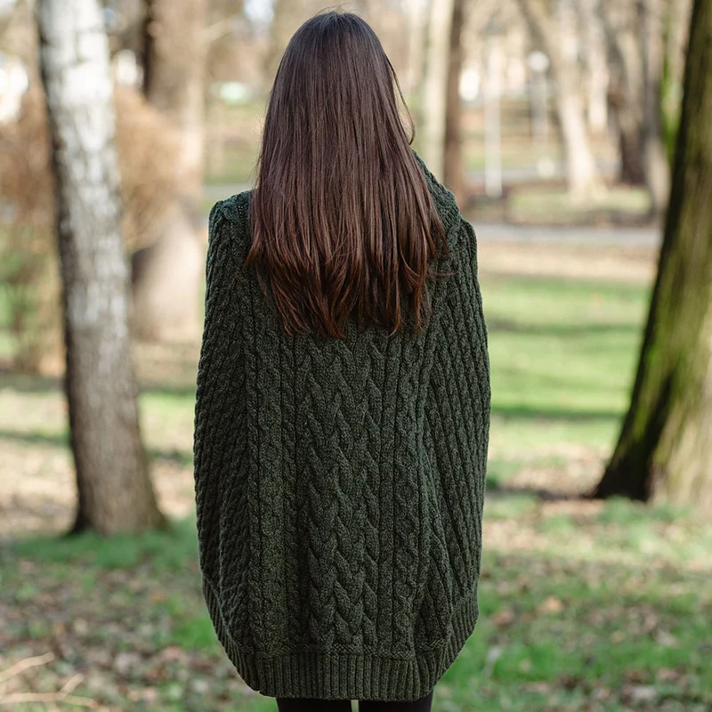 Women’s Cowl Neck Button Poncho – Pure Merino Wool - Image 10 | Caelmoon