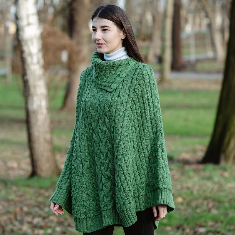 Women’s Cowl Neck Button Poncho – Pure Merino Wool - Image 6 | Caelmoon