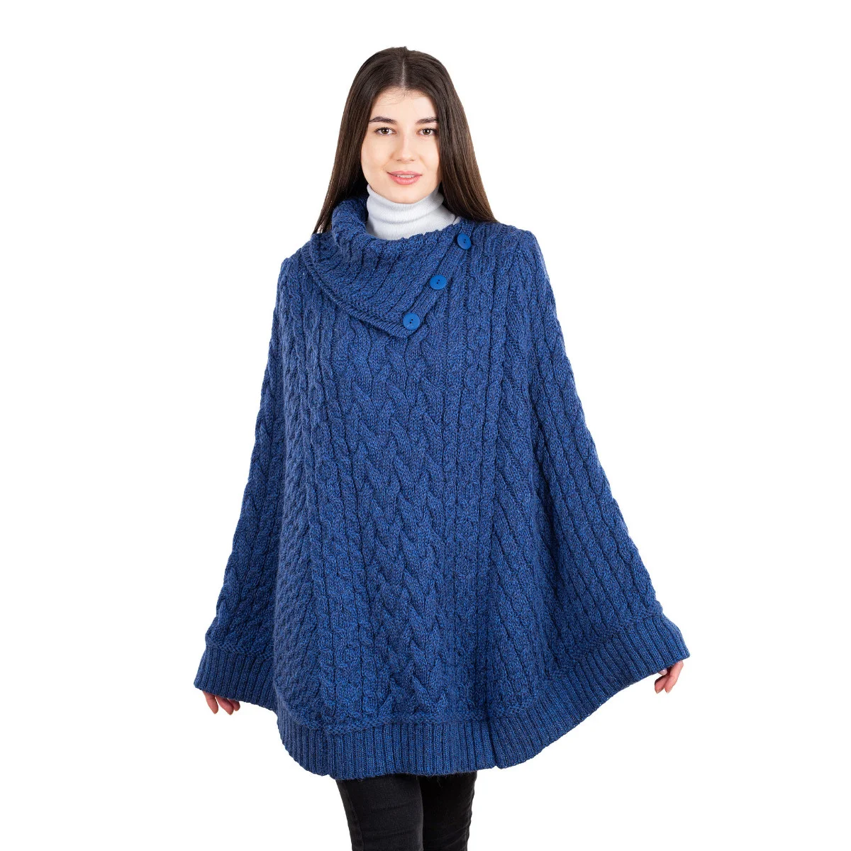 Women’s Cowl Neck Button Poncho – Pure Merino Wool - Image 24 | Caelmoon