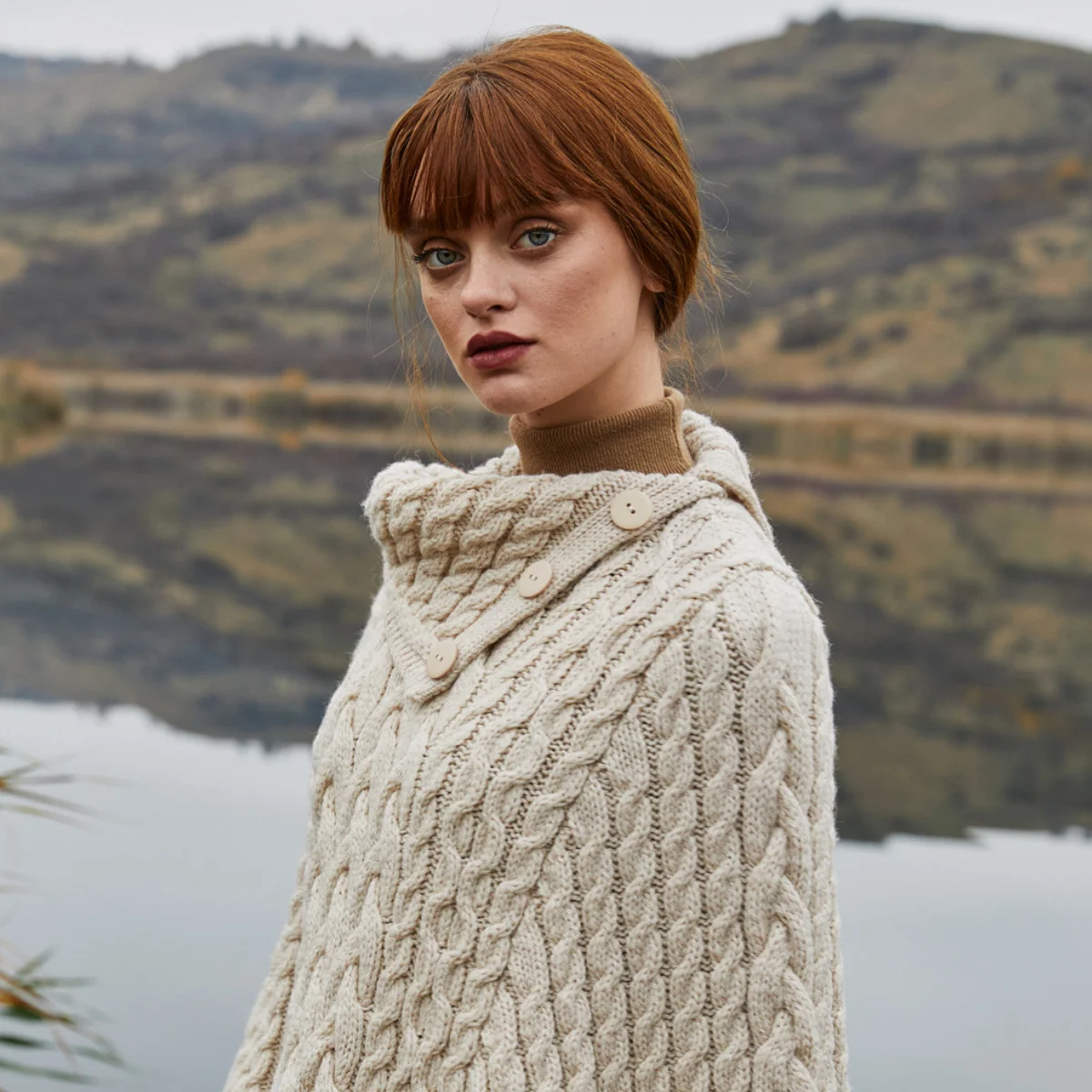 Women’s Cowl Neck Button Poncho – Pure Merino Wool - Image 13 | Caelmoon