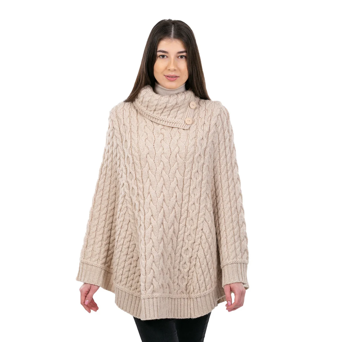 Women’s Cowl Neck Button Poncho – Pure Merino Wool - Image 15 | Caelmoon