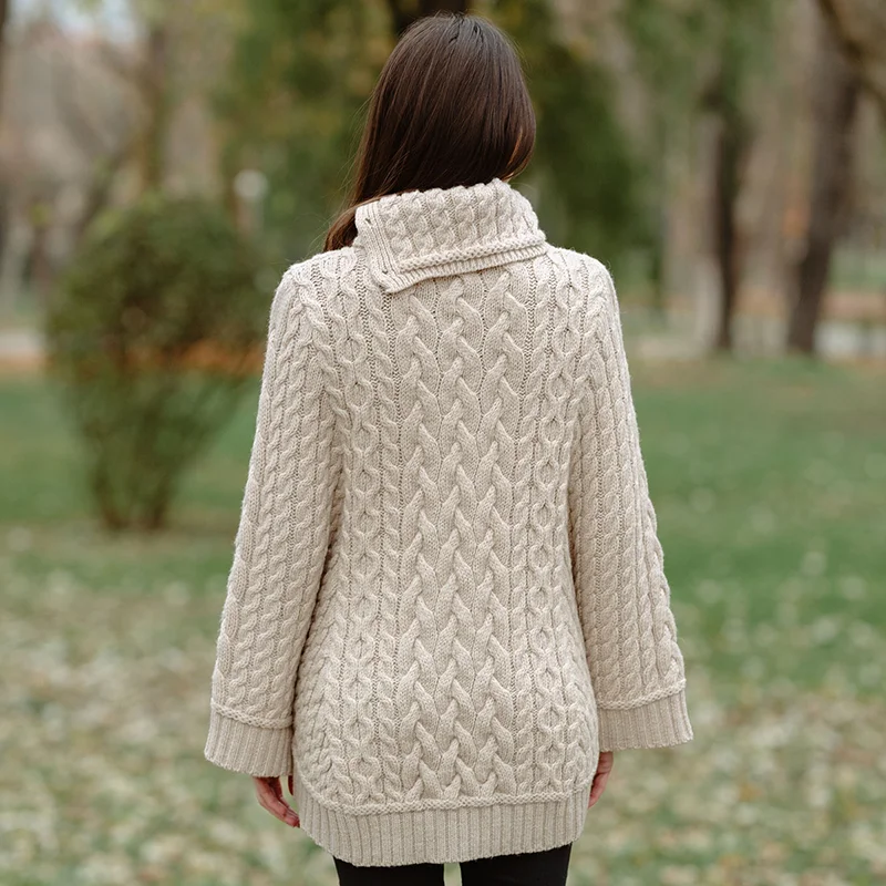 Women’s Cowl Neck Button Poncho – Pure Merino Wool - Image 9 | Caelmoon